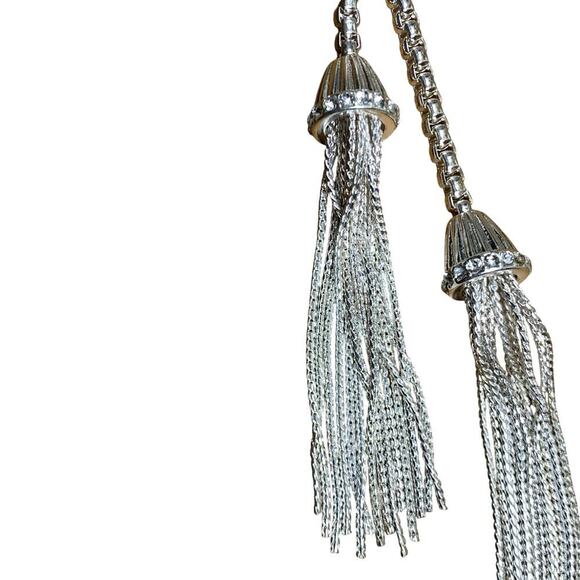 Silver Tone Lariat Tassel Necklace - Picture 4 of 8